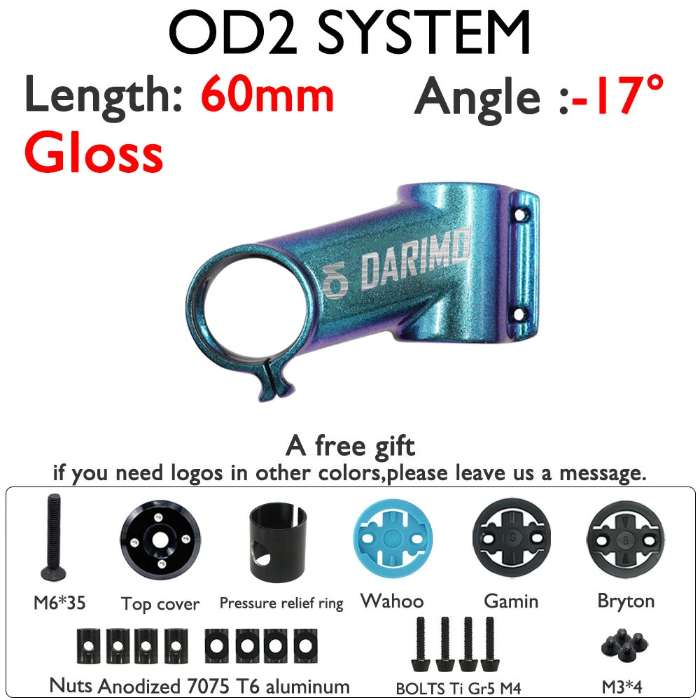 DARIMO Carbon Fiber Bike Stem 31.8mm Clamp 1-1/4 OD2 -17°-6° 60
