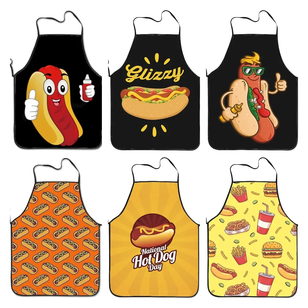 Cartoon Hotdog Progressive Apron Novelty Funny Hotdog Ketchup Unisex Kitchen Chef Apron Chef Apron for Cooking Baking Crafting