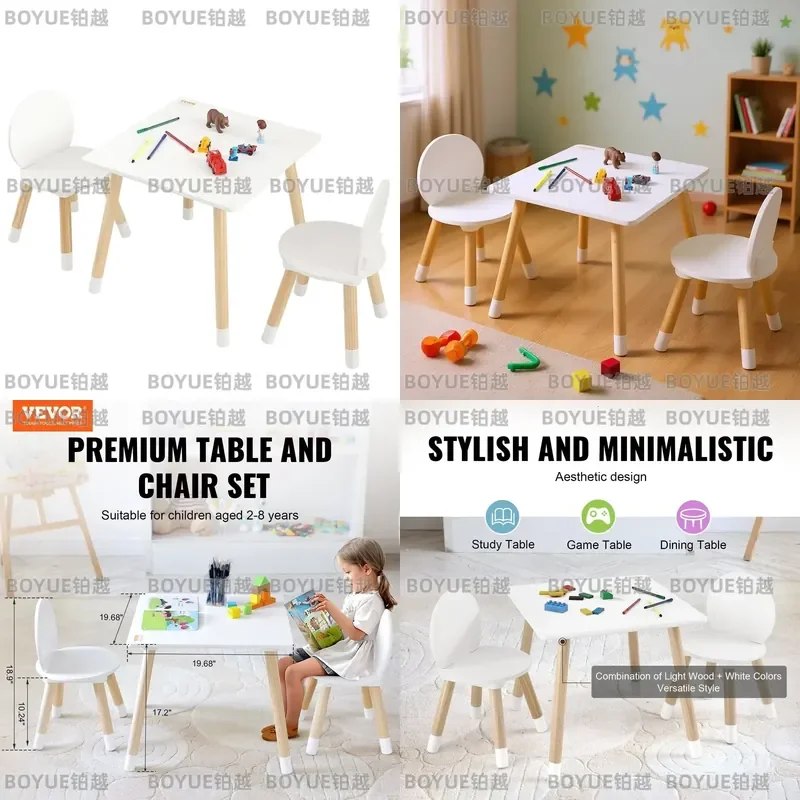 Wooden Kids Activity Table and 2 Chairs Set Multifunctional Furniture for Art Crafts Reading Learning Playroom Study Desk view 2