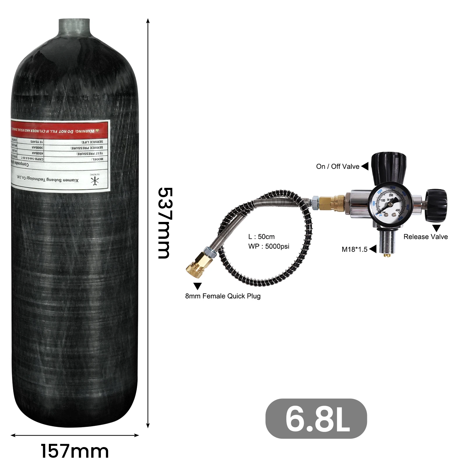 TUXING 6.8L cylindre en Fiber de carbone 4500psi 300Bar HPA réservoir haute pression cylindre avec Valve de régulation pour la plongée sous-marine M18 * 1.5