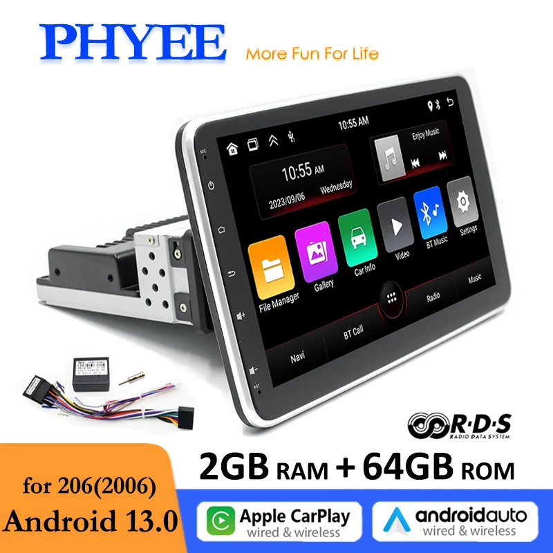 

Автомобильный радиоприемник Andorid 1 Din для Peugeot 206, беспроводной Carplay, Android-автомат, Bluetooth, FM RDS, GPS-навигация, сенсорный экран 10,1 дюйма