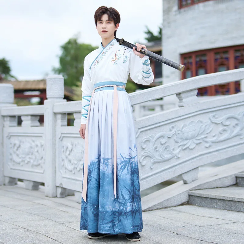 Hanfu Men Chinese Traditional Cosplay Costume Ancient Hanfu Dress Folk Dress Men Han Dynasty Swordsman Dance Costumes for Stage