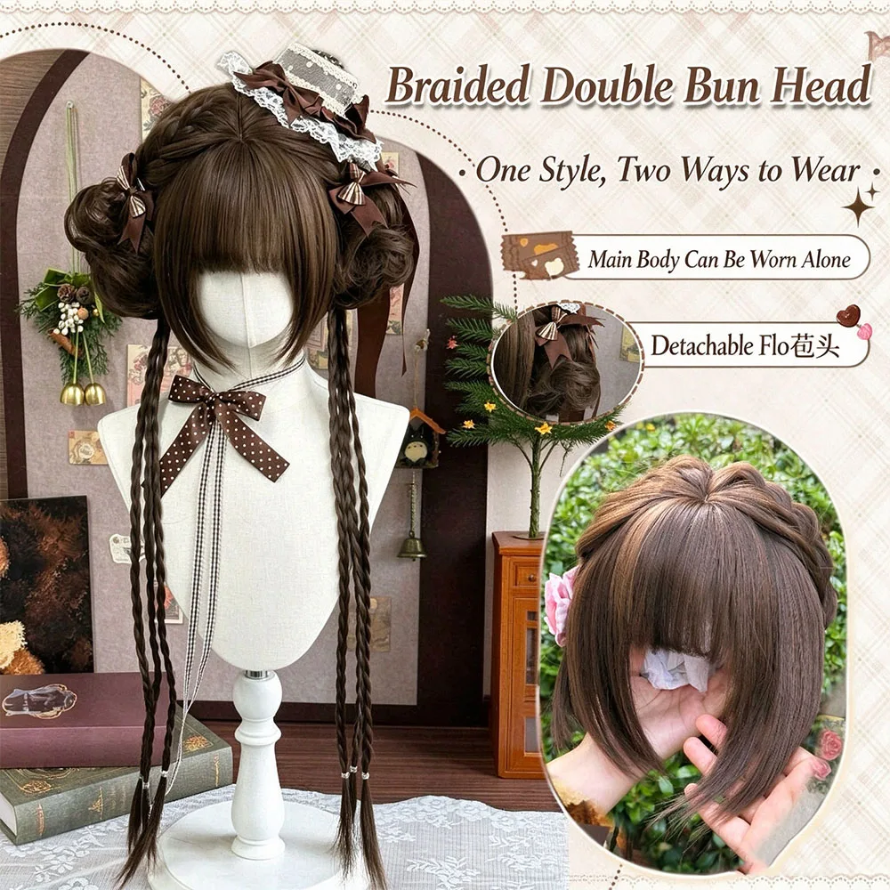 Synthetic Princess Cut Double Ponytail Lolita Wig with Bangs Girl Ombre Blonde Brown White Gray Cosplay Halloween Harajuku Wig