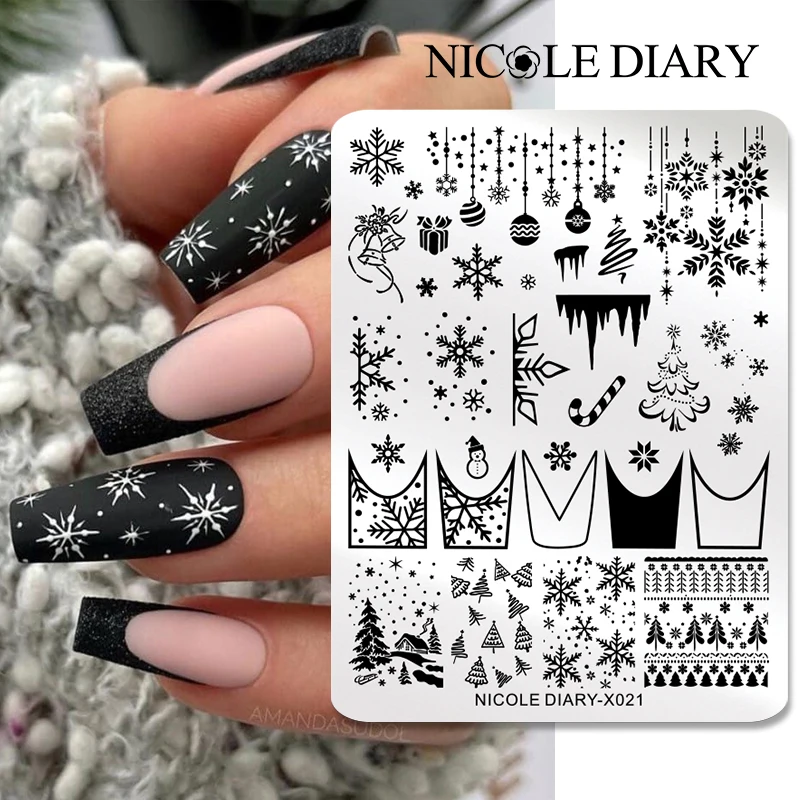 NICOLE DIARY Weihnachten Nagel Stempelplatte Vorlage Schneeflocke Weihnachtsmann Bild Schablone Form Nagel Stempeln Polnische Druckwerkzeuge