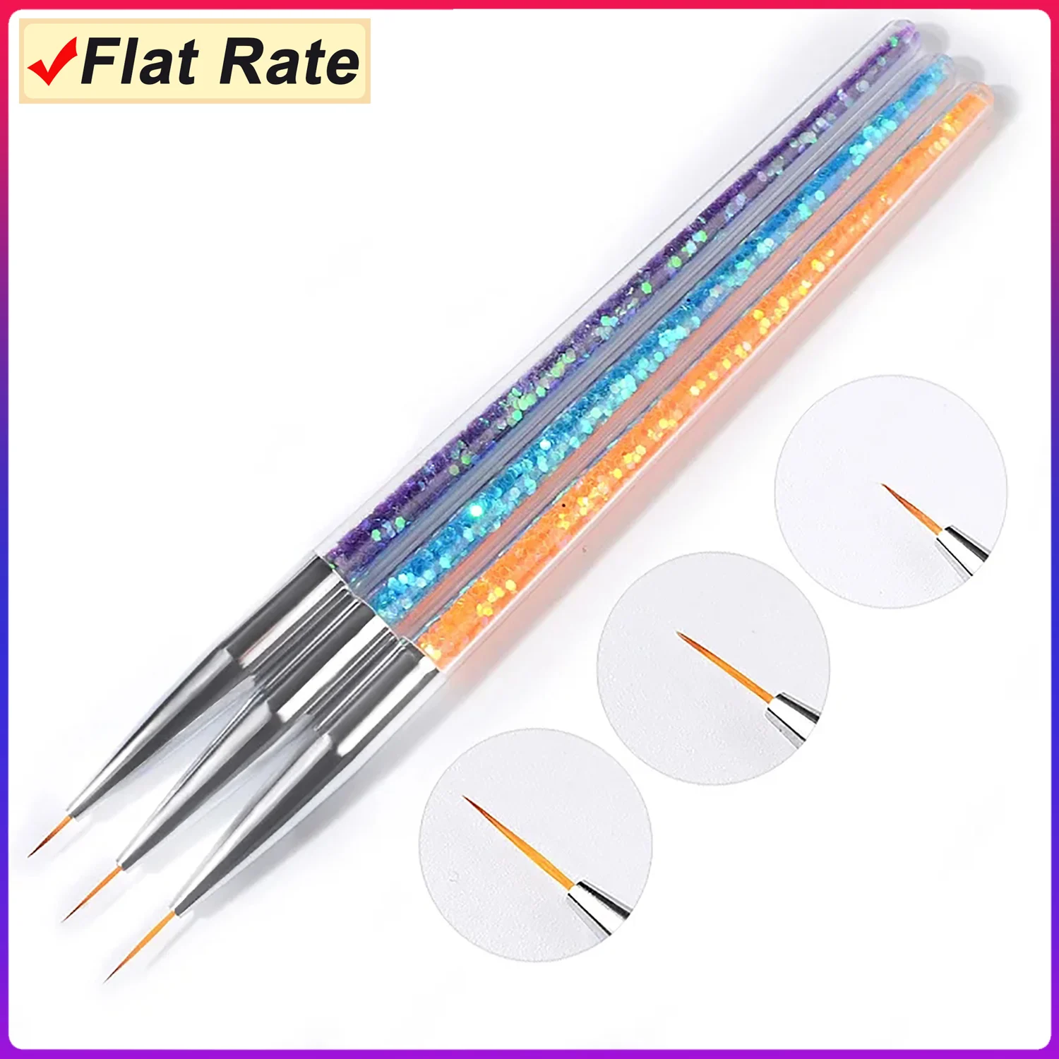 

3pcs/pack Sequins Nail Art Brush Drawing Painting Carving Pen Design Manicure Tools 7/9/11mm Acrylic Liner UV Gel Tools YW9310