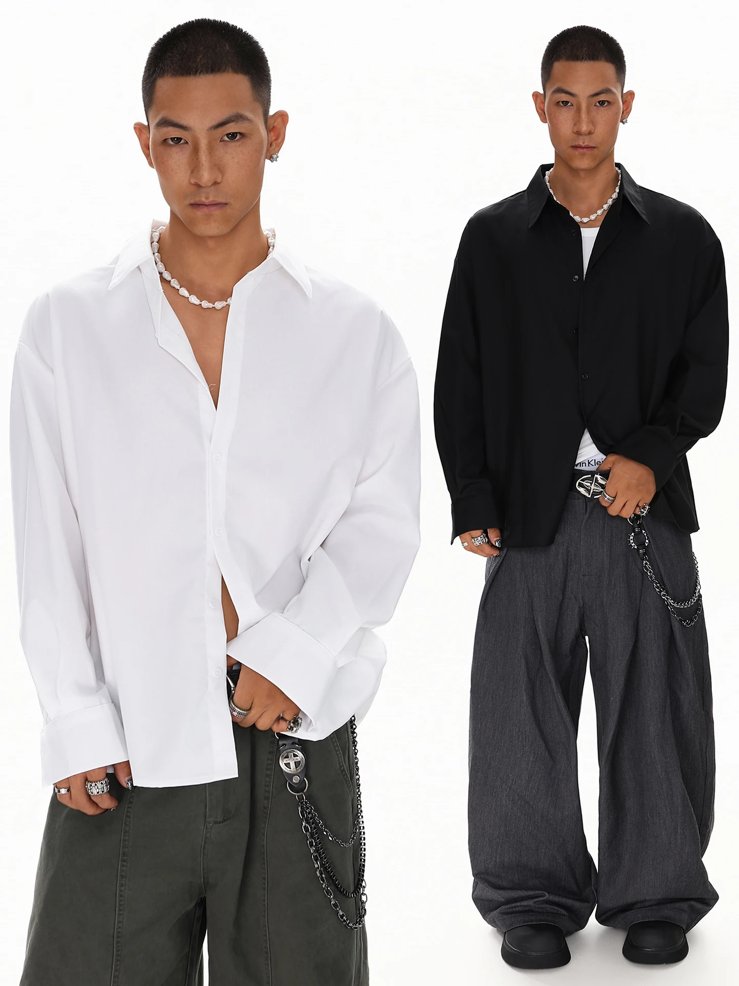 

BETEBULE Pure Color Design Men's Collared Shirt Cleanfit Style Spring 2026 New Arrival Classic Loose Fit Long Sleeve Button up