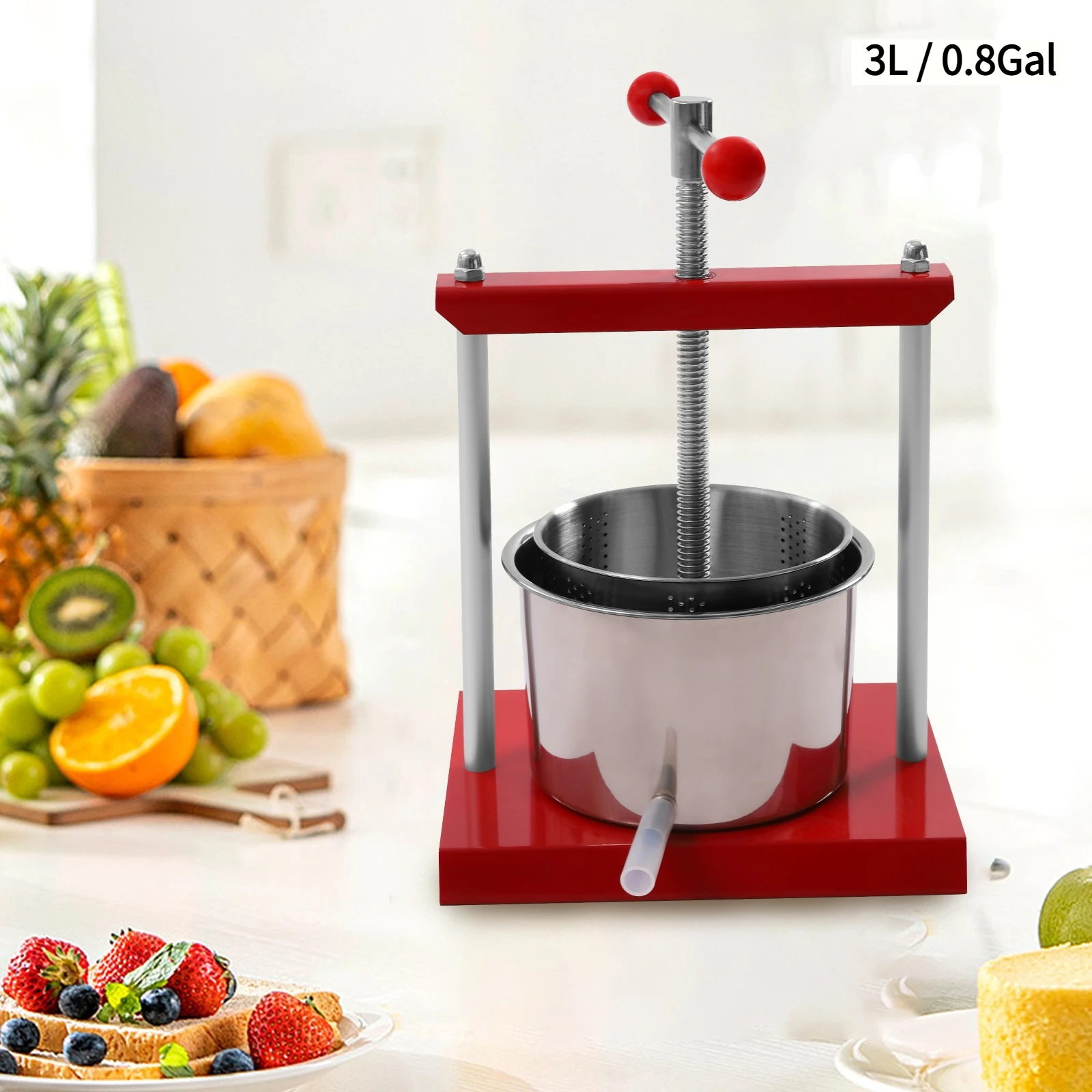 

Ручная соковыжималка объемом/0,8 галлонов, пресс-машина из нержавеющей стали для сока, овощей, для прессования сыра, трав, оливкового масла (красный)