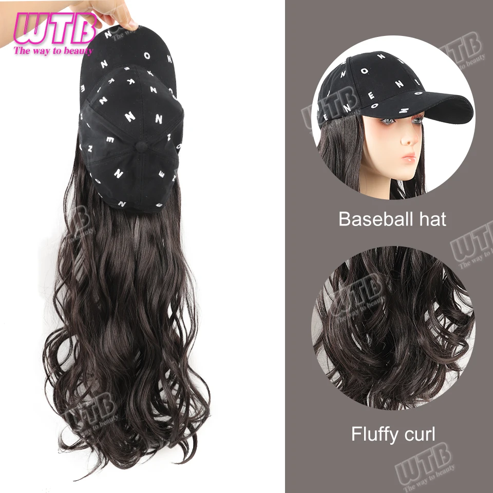 الاصطناعية قبعة بيسبول شعر مستعار الإناث قطعة واحدة قبعة شعر مستعار طويل مجعد يسلط الضوء على شعر مستعار مجعد قبعة الإناث