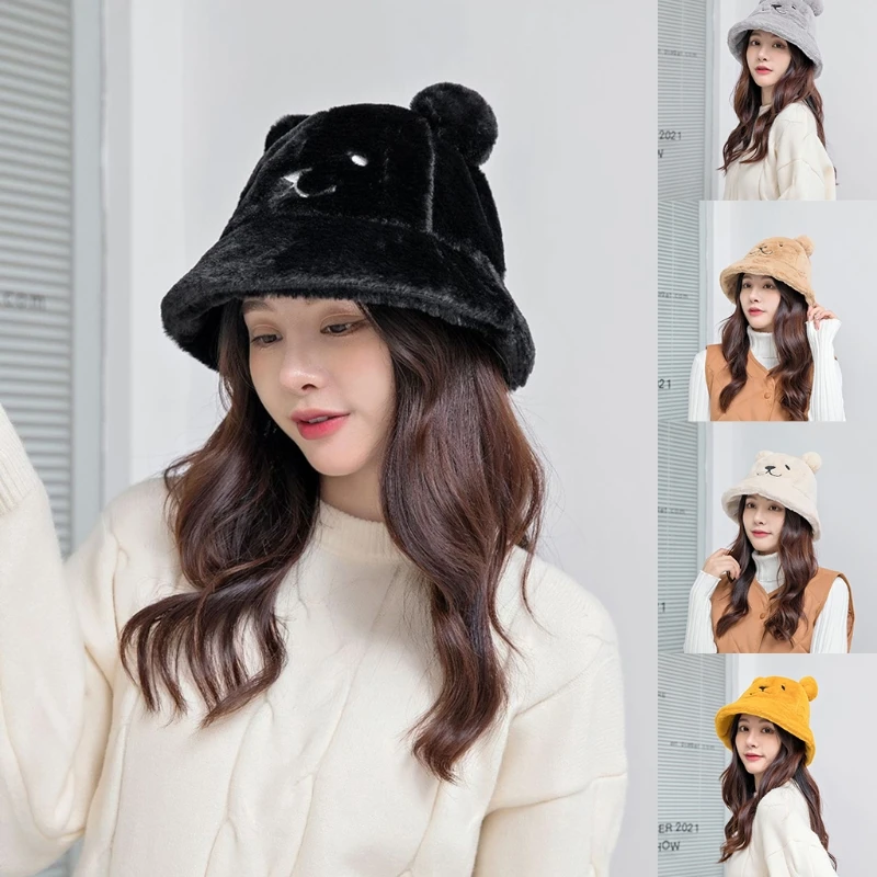 Bucket Hat for Adult Animal Ear Foldable Winter Keep Warm Hat Windproof