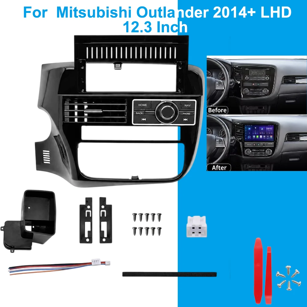 For Mitsubishi Outlander 2014+ LHD 12.3 Inch Car Radio Fascia Frame Dashboard Panel Screen Mount Trim Installation Kit