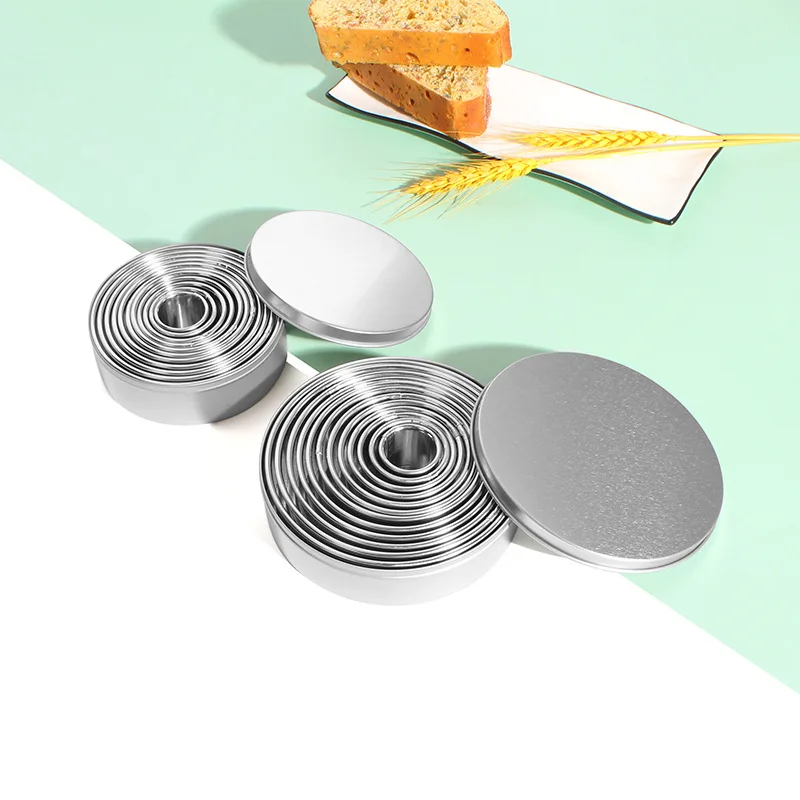 

11pcs Biscuit Mold Stainless Steel Round Dough Cutter Dumplings Skin Mold Kitchen Cookie Cutter Set Baking Circle Pastry Mould