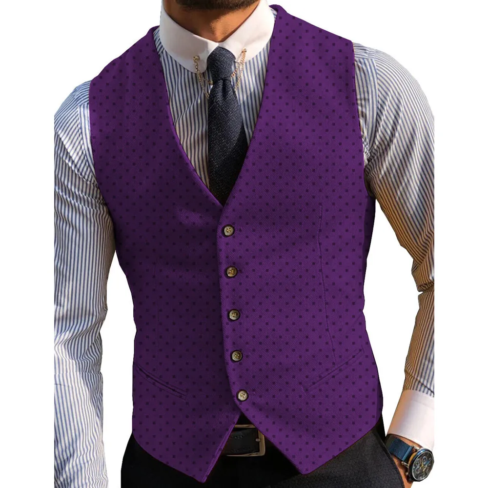 V Neck Men\'s Suits Vest Classic Dots Business Formal Casual Waistcoat For Jacket Vintage Wool Groomsmen  For Wedding