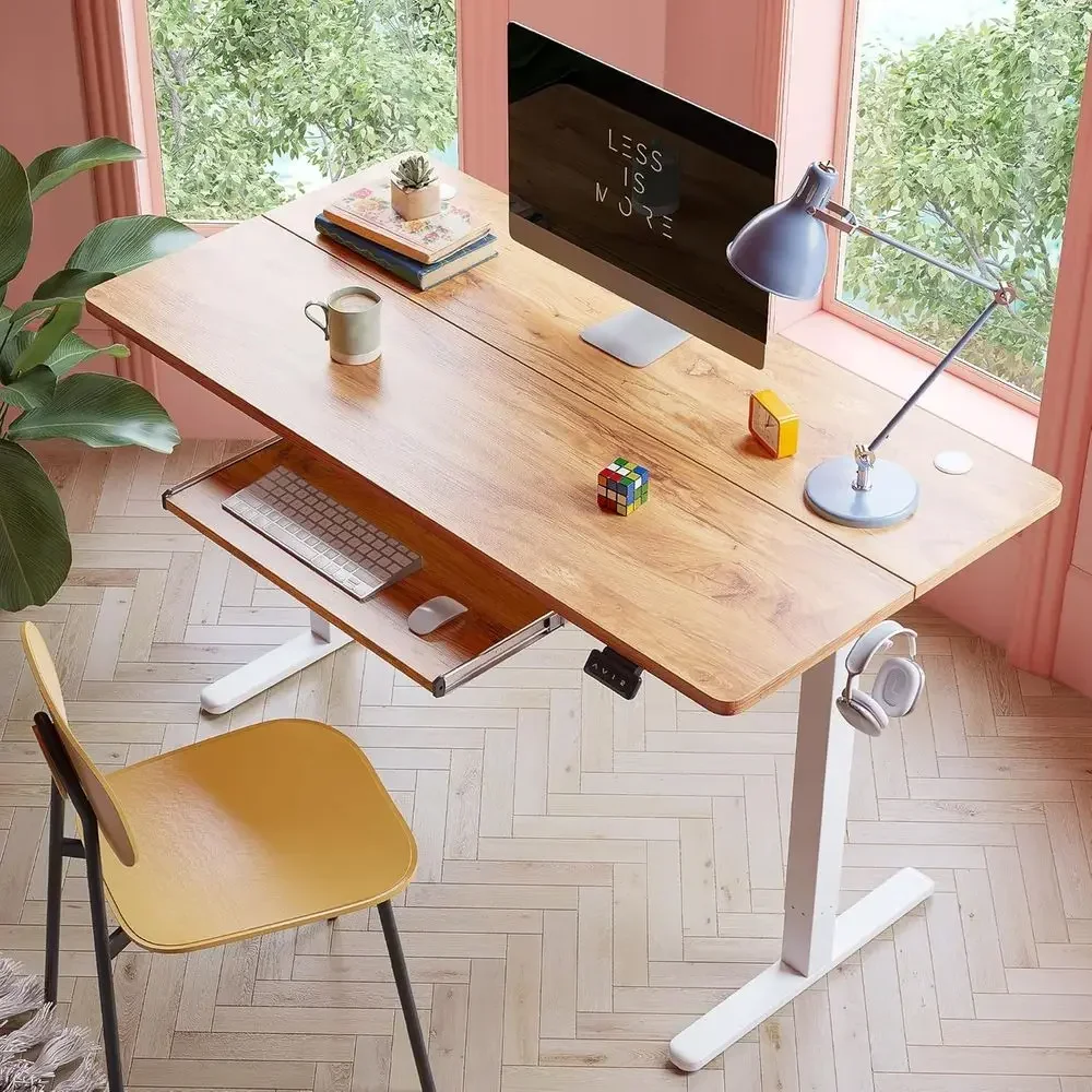 Adjustable Height Sit-Stand Desk, 55x24, Ergonomic Workstation with Memory Presets, Light Rustic Style
