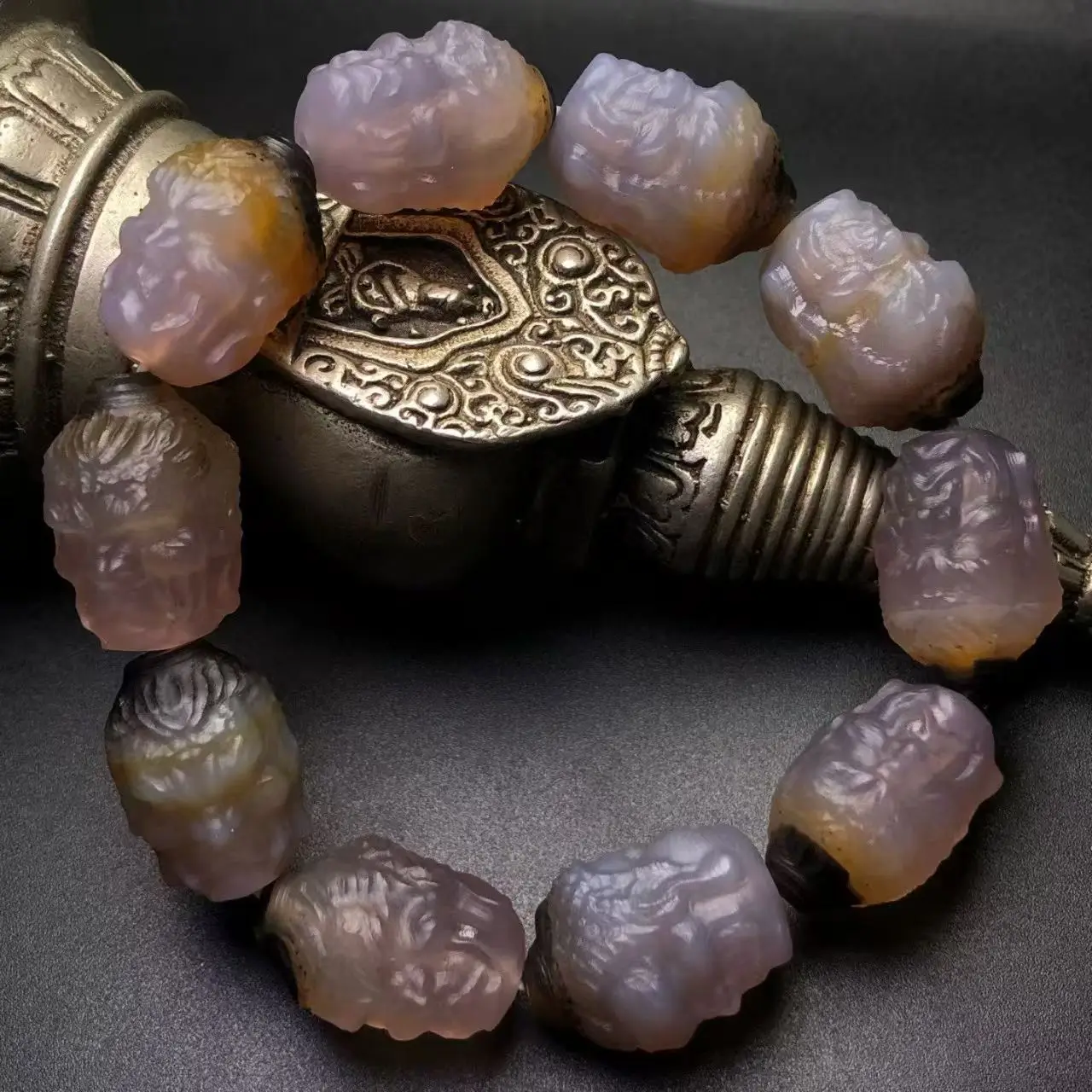 

2025 Top Old material Shakyamuni Buddha Double-sides bracelet Natural Agate Charming high quality precious taki Bracelet