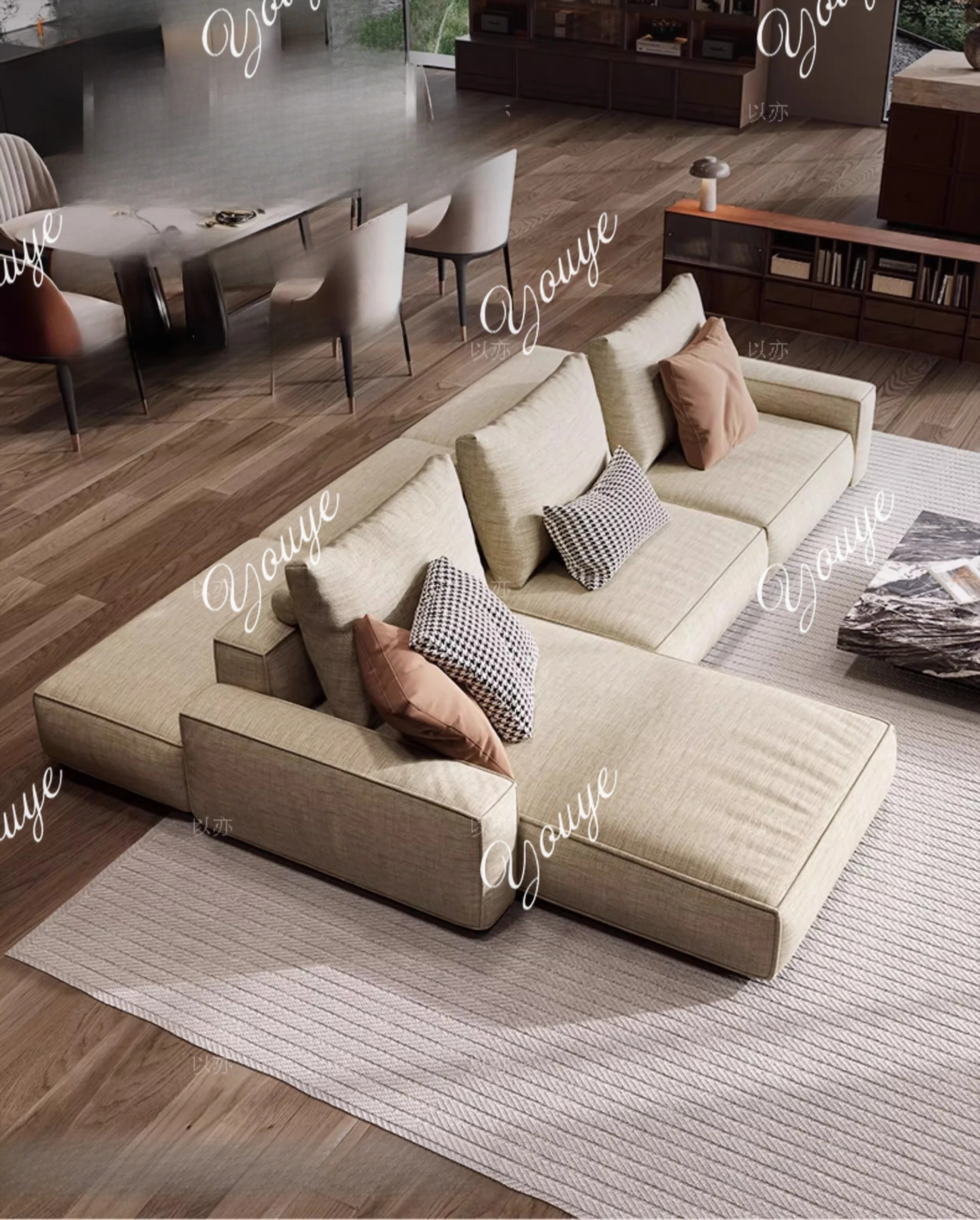 

Italian double-sided fabric sofa living room large flat-floor modular island tofu block back-to-back horizontal hall sofa