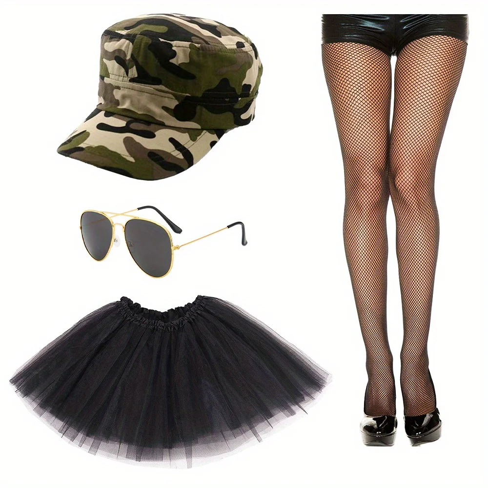 

PESENAR Halloween ARMY FANCY DRESS SET - CAMOUFLAGE HAT DOG TAGS GOLD AVIATORS MENS LADIES UNISEX