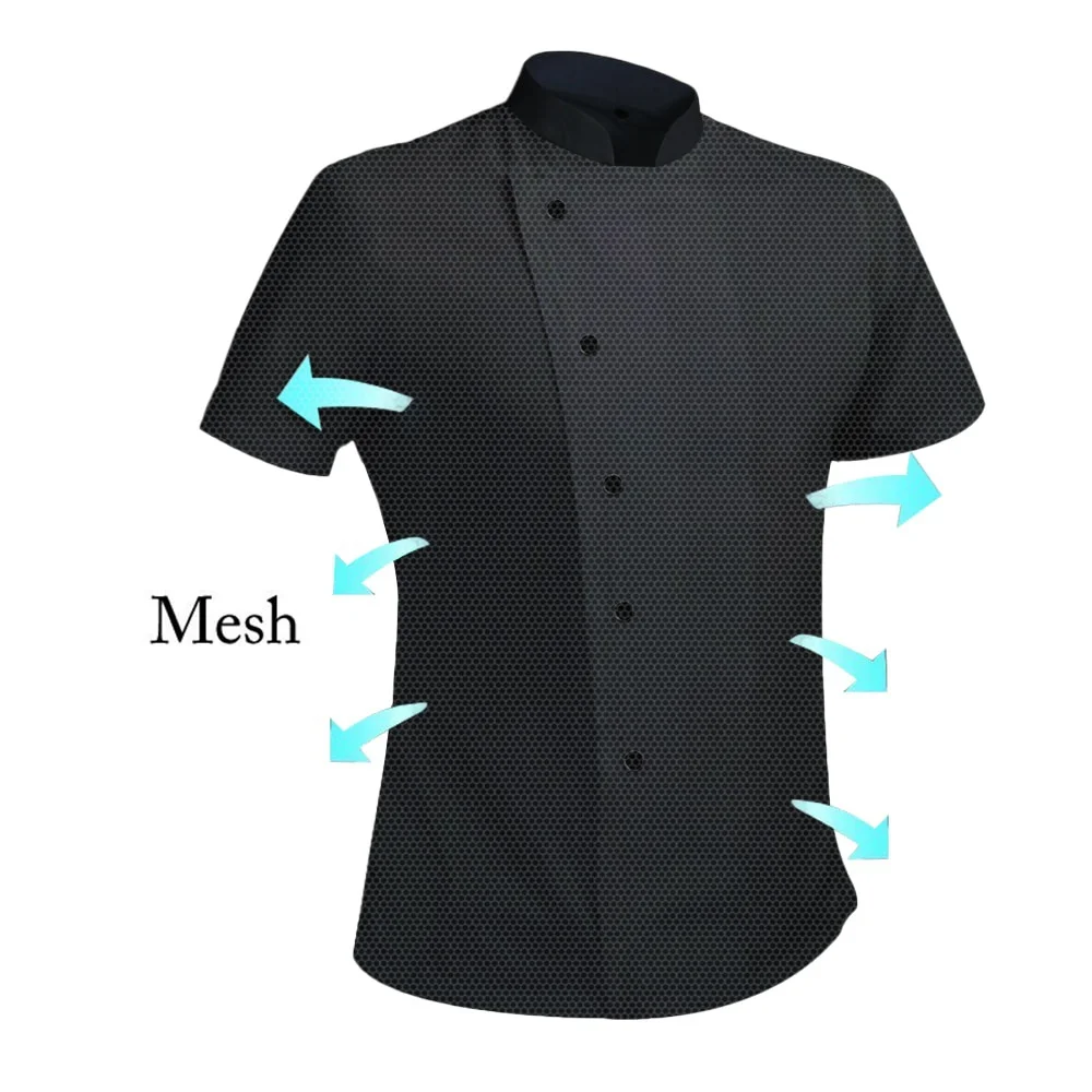 Chaqueta de Chef de malla transpirable de 360 ° para hombre y mujer, camisa de manga corta para cocinar, Tops de trabajo geniales