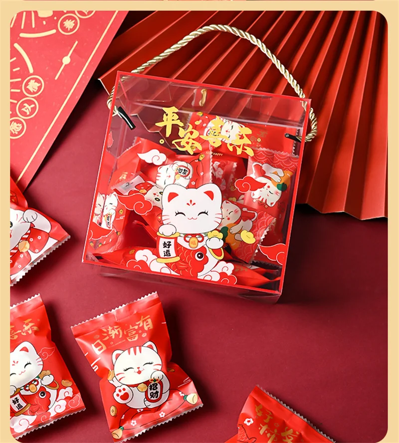 LBSISI Life 100pcs Chinese Rabbit New Year Candy Hot Seal Bags For Nougat Cookies Food Packaging Decoration 2023 Drawstring Bags