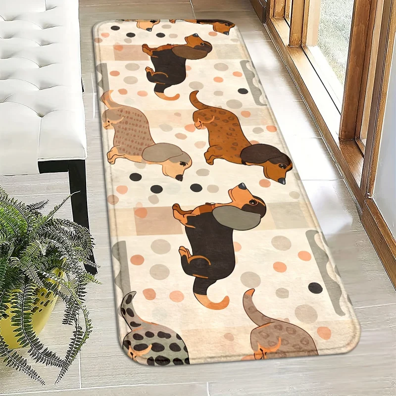 VIKAMA Cute Sausage Dog Kitchen Running Carpet Entrance Non slip Floor Mat Cartoon Dog Printed Floor Mat Home Decoration