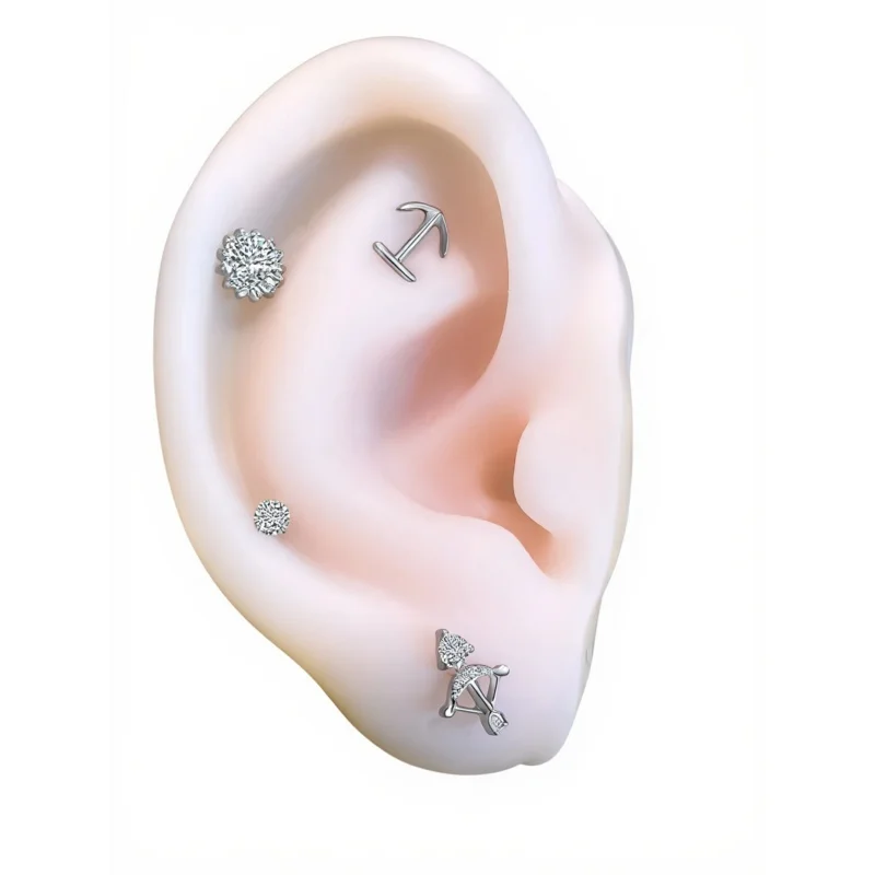 3PCS Titanium Internal Thread Stud Cupid‘s Heart Lobe Earring Bady Piercing Jewelry for Tragus Helix Conch Cartilage Women Men