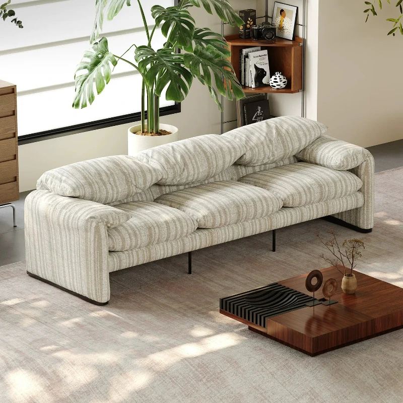 Sofa backrest adjustable striped fabric sofa down home minimalist living room three people