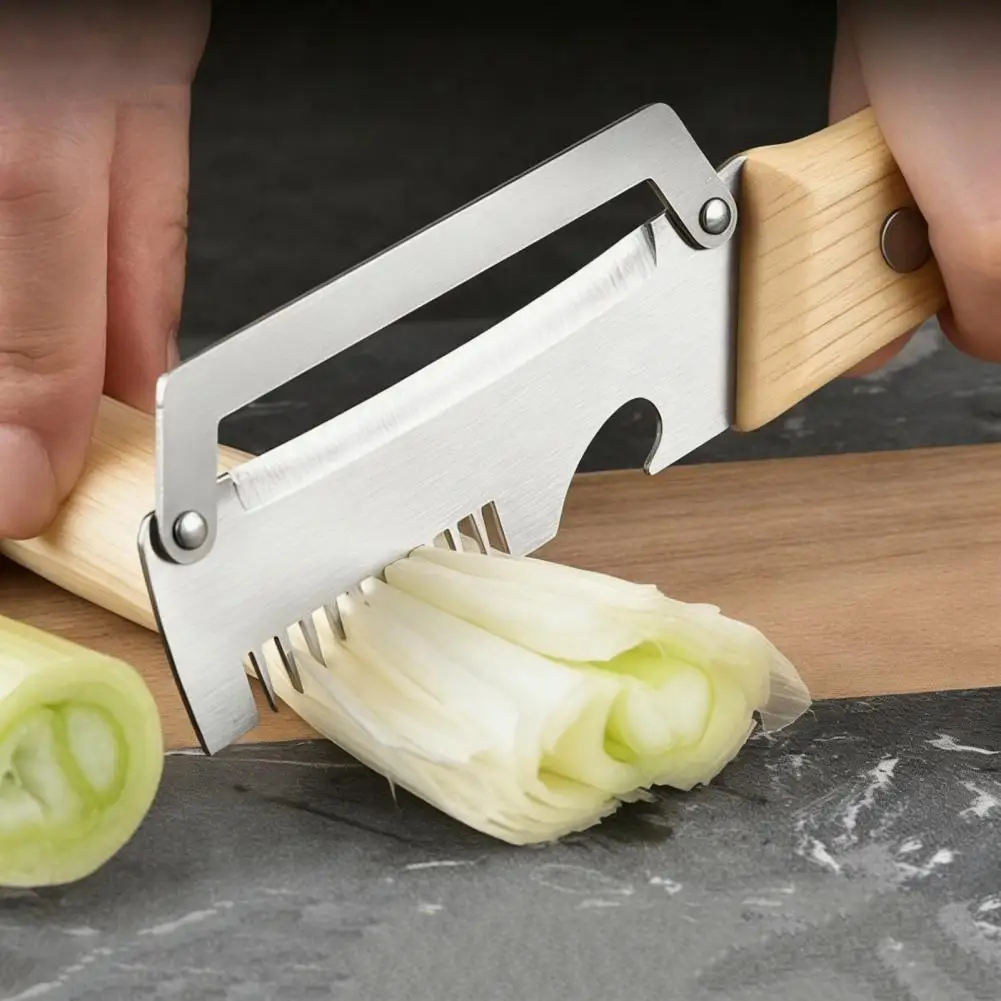 1Pc Stainless Steel 2-in-1 Fruit Peeler, Ergonomic Wood Handle Paring Knife, Multifunctional Potato Vegetable Peeling Tool view 4