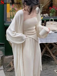 Loose Sunscreen Knitted Shawl Thin Korean Spring Cardigan Elegant Women Tops Long Sleeve Casual Knitwear Maxi Coats 2023