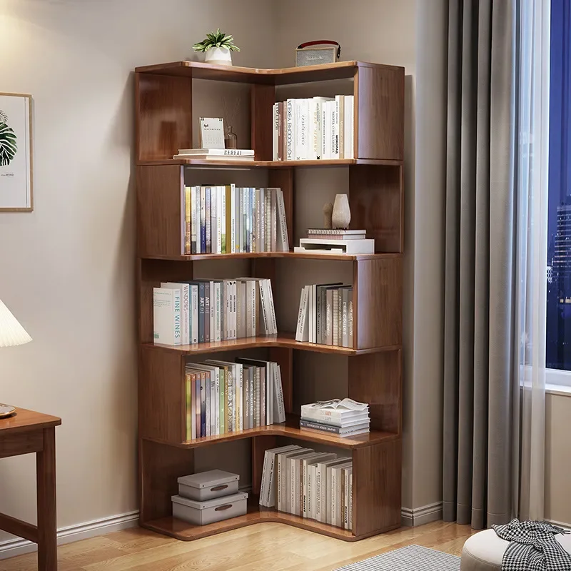 for Solid Wood Corner Bookshelf Modern Simple Corner Locker Home Living Room Study Storage Cabinet Floor Corner Bookcase