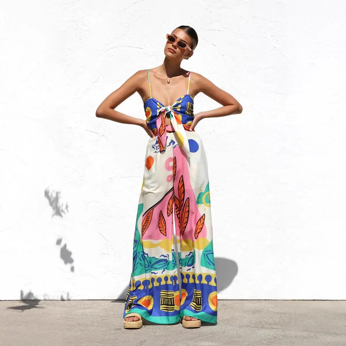 2025 신상 여성 원피스 수트 하이웨이스트 와이드 레그 스트레이트 점프수트 편안한 출퇴근 슬레 롱 팬츠 여름 컬렉션