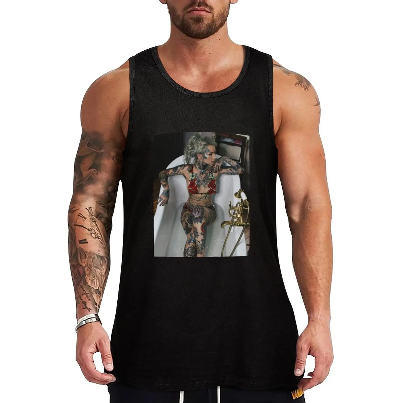 

sexy tattoo girl bath roses bikini Tank Top gym clothes man anime clothes sleeveless shirt man men clothings