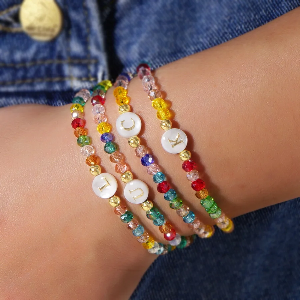 1pc 26 Letters Initial Bracelet Personalized Colorful Beaded Bracelet Gifts for Best Girlfriends Graduation Gift Birthday Gifts
