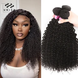 UNice Kinky Curly Bundles 3PCS 100% Human Hair Bundles Natural Color 100Gram Per Bundle