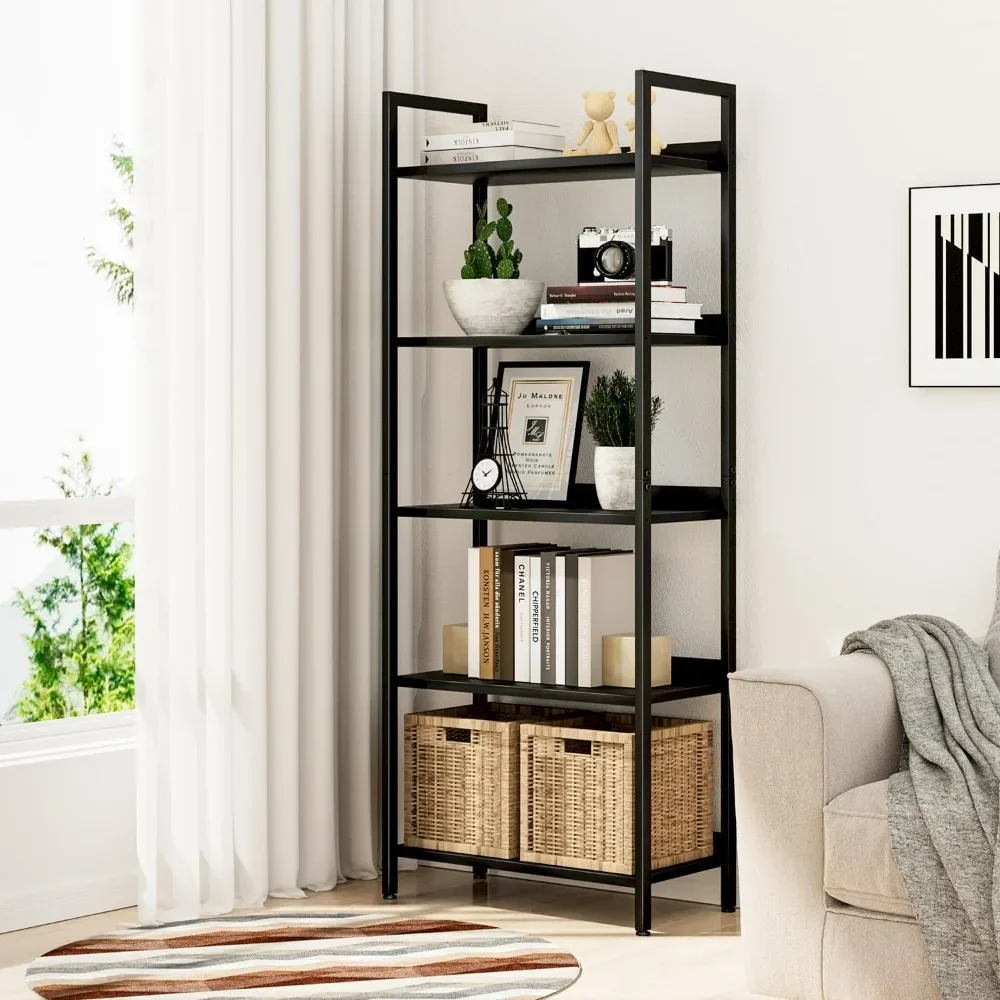 5 Tier Bookshelves, Home Office Bookcase Shelf Storage Organizer, Free Standing Storage Shelving Unit