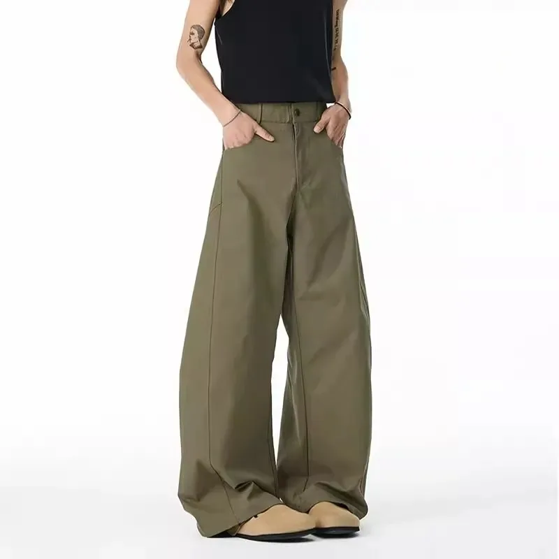 

Женские брюки с высокой талией и широкими штанинами - свободные повседневные брюки с застежкой на пуговицах