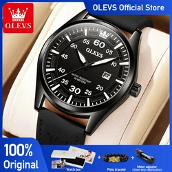 OLEVS Men's Watches Top Brand Original Quartz Wristwatch Waterproof Leather Strap Watch for Man Casual Fashion Date 2023 New