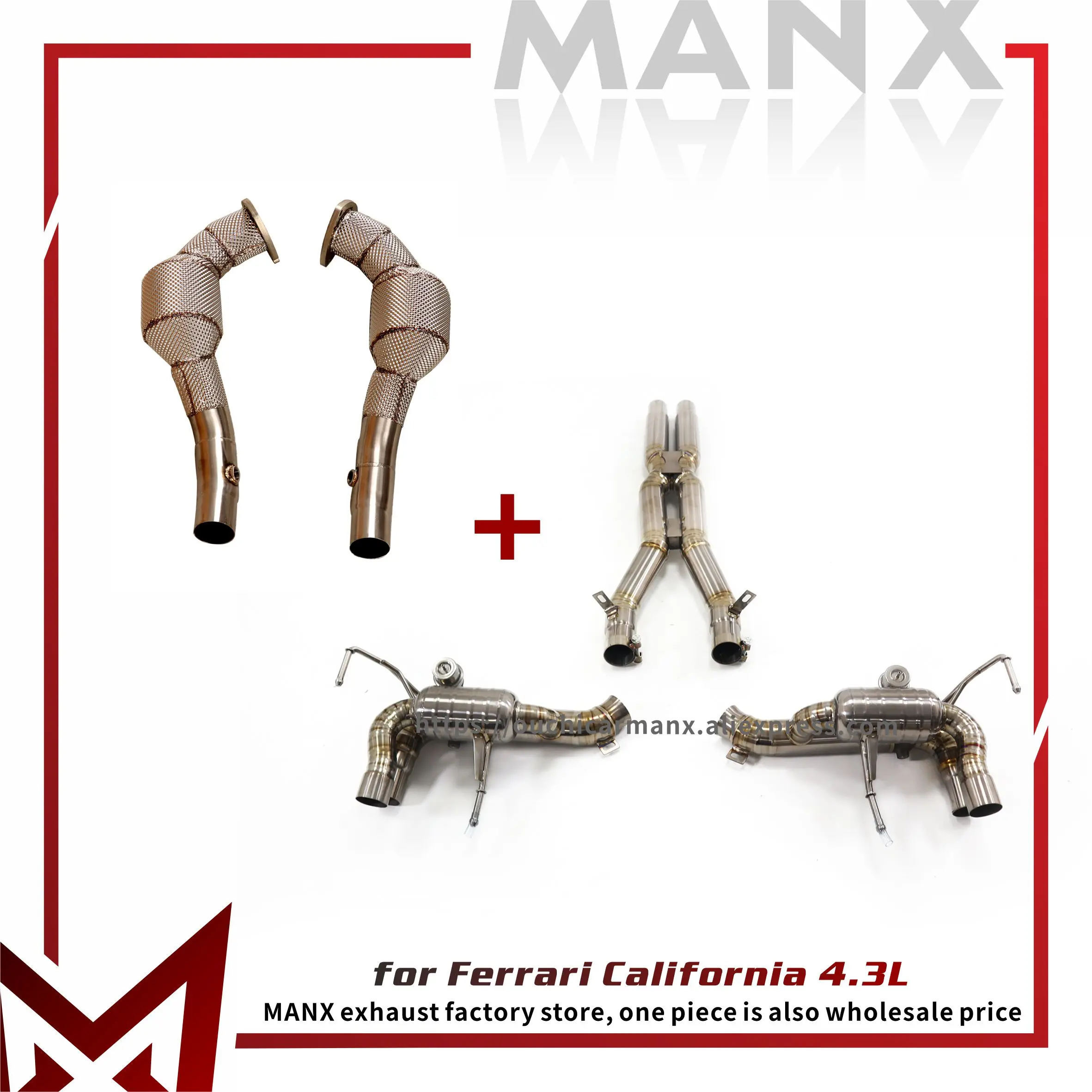 

﻿ MANX Ti Catback for Ferrari california Vacuum valves SS304 Downpipe Catalytic Converter Exhaust system High quality