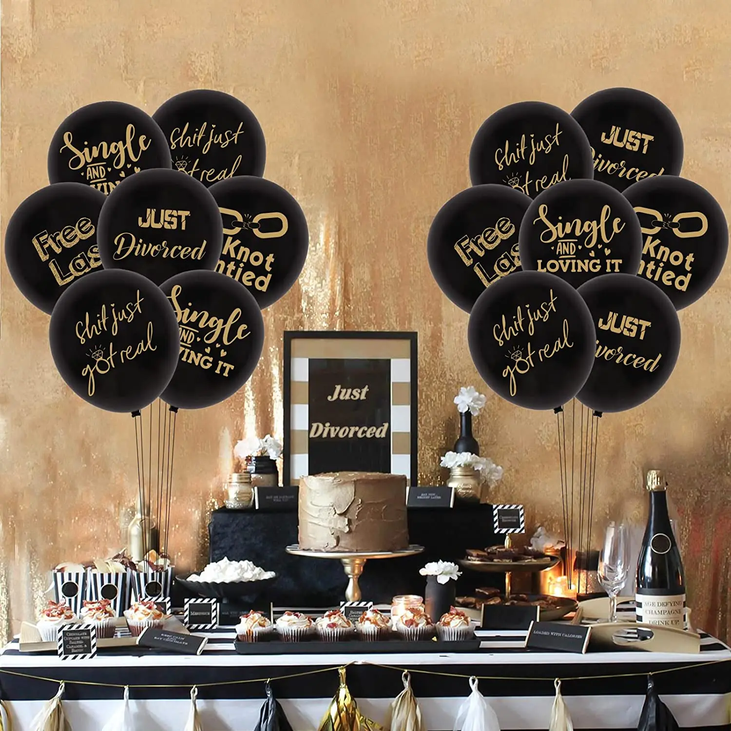 Funmemoir Funny Divorce Party Decorations 30pcs Black Just Divorced Latex Balloons Set for Divorce Party Decoration Supplies