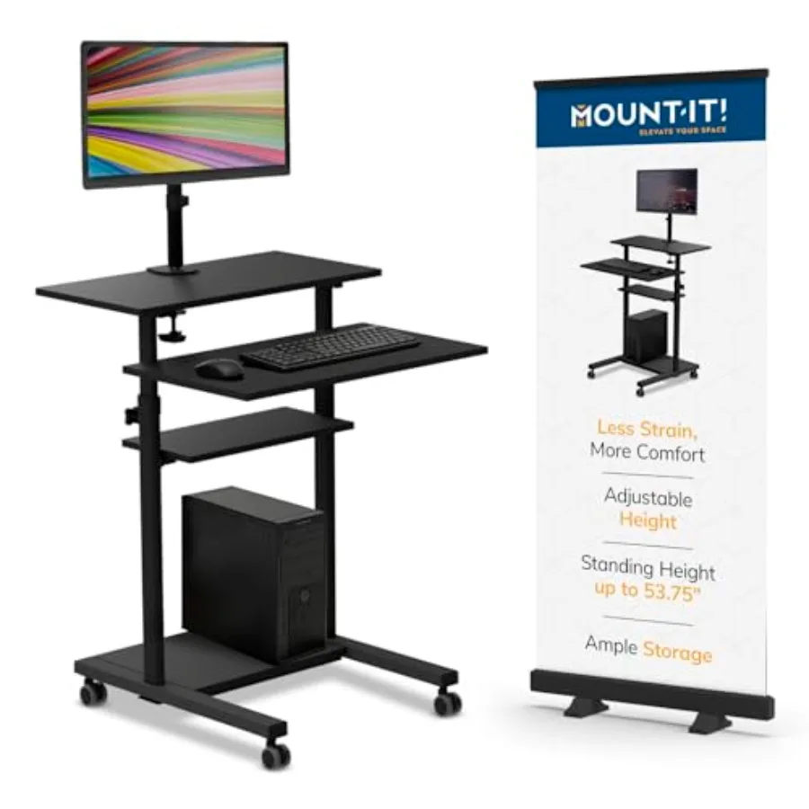 Mobile Computer Cart with Monitor Mount for Screen up to 32