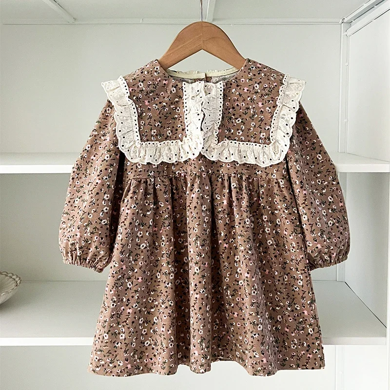 2025 New Autumn Children Clothes Sister Dress 2-6Yrs Girl Party Dress Long Sleeved Cotton Print Kids Princess Dresses