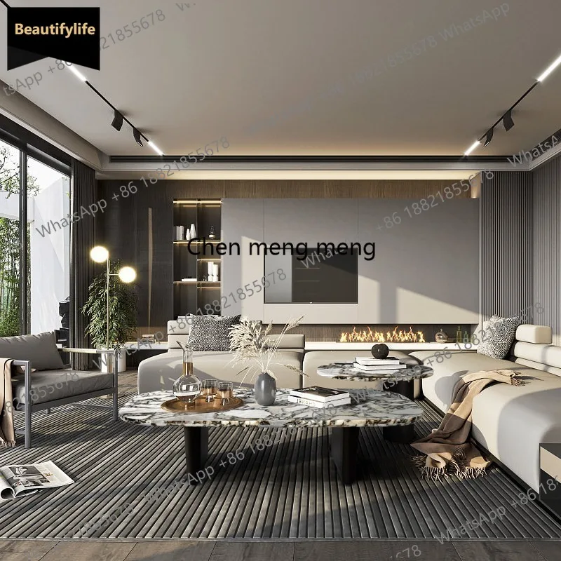 M183 Wabi Sand Wind Natural Elephant White Marble Coffee Table Designer Light Luxury Square Coffee Table
