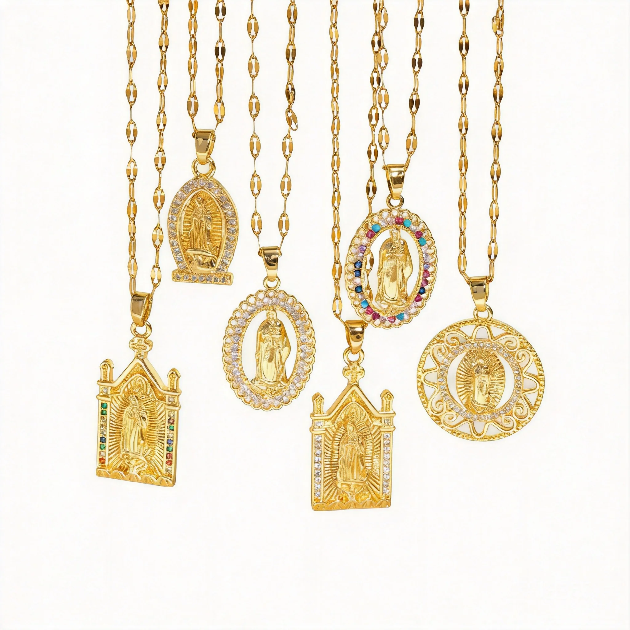 

Virgin Mary Pendant Necklace Copper Real Gold Plated Micro Inlaid Zircon Lucky Blessing Religious Jewelry Unique Niche Design