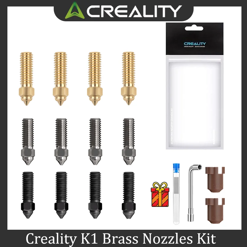 

Creality Official K1 Brass Nozzles Kit, 3D Printer High Speed Nozzles with Wrench Kit for K1, K1 Max, Ender 3 V3 KE, CR-10 SE,