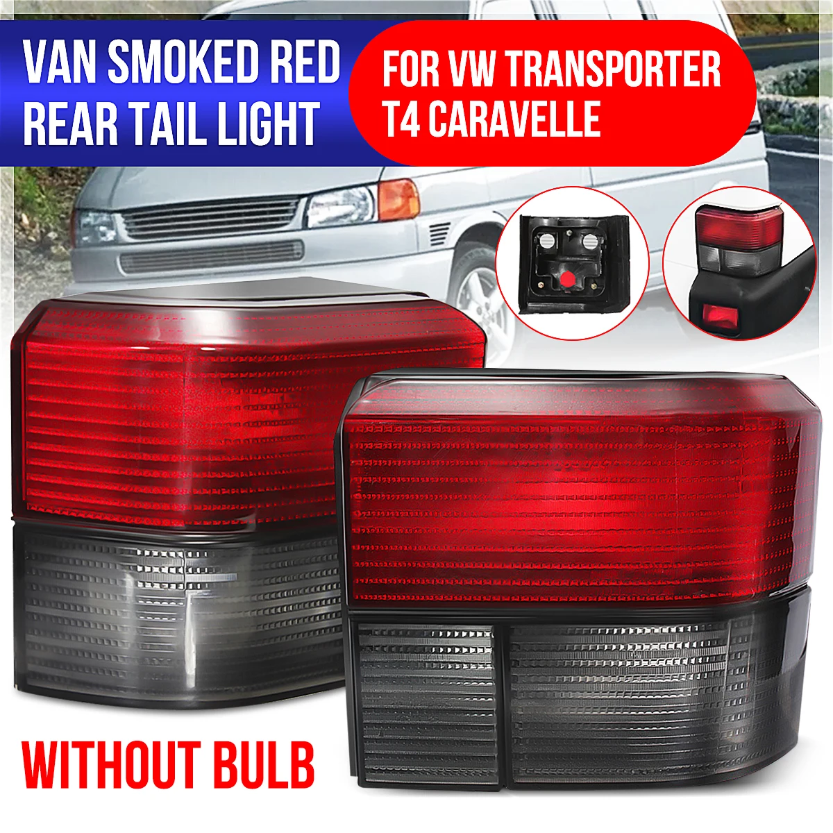 

Rear Tail Fog Light Lamp Cover Light Lens Braking Signal Smoked Red Tail Light Lamps NO Bulbs For VW Transporter Caravelle T4