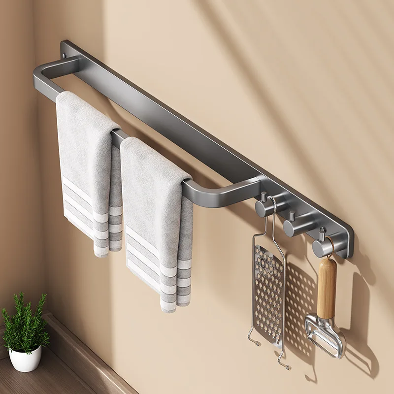 Space Aluminum Towel Pole, Non Perforated Bathroom Towel Rack, Bathroom Storage Rack, Wall Mounted Storage Rack