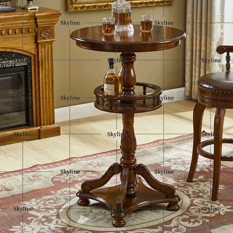 American Style Solid Wood Bar Chair with Backrest Swivel High Stool for Home Bar Table Household Furniture