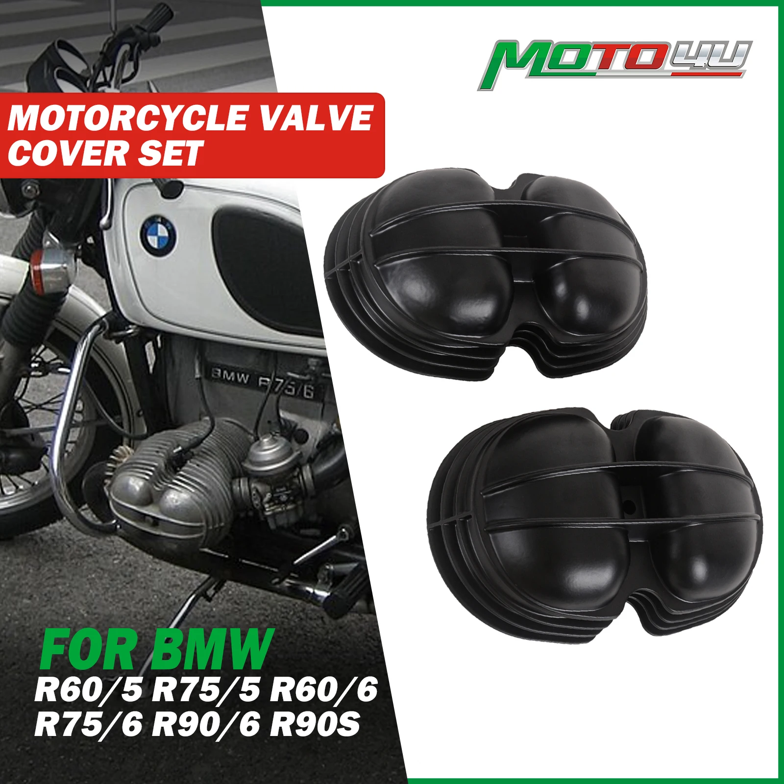 MOTO4U Cafe Racer juego de cubiertas de válvula de aluminio para motocicleta, izquierda y derecha, negro, BMW R Airhead R60/5 R75/5 R60/6 R75/6 R90S R100T