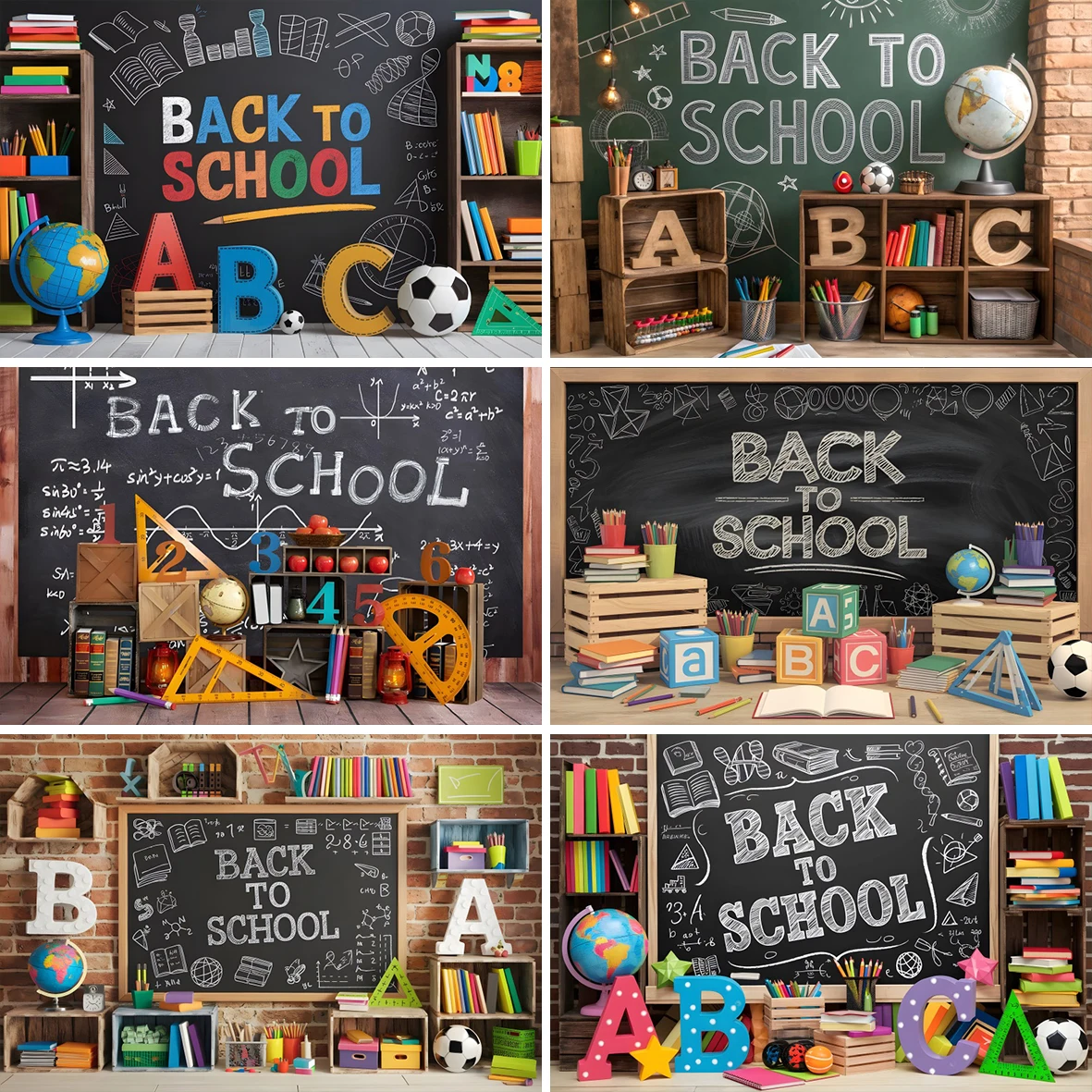 Back to School Theme Photography Background Classroom Blackboard Bookshelf Pencil Student Portrait Indoor Backdrops Photo Studio