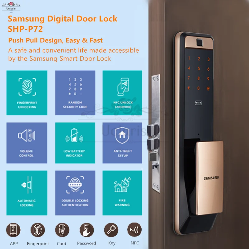 Samsung Smart Digital Fingerprint Lock SHP-P72 Home Automatic Push Pull Handle Anti-theft Door Electronic Password Doorlock