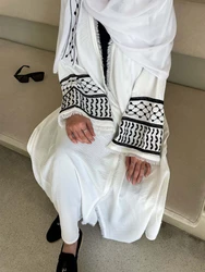 Ramadan ricamo Abaya musulmano per le donne Jalabiya Eid Dress nappa Lace-up Abaya caftano Islam Cardigan Dubai Arab Long Robe