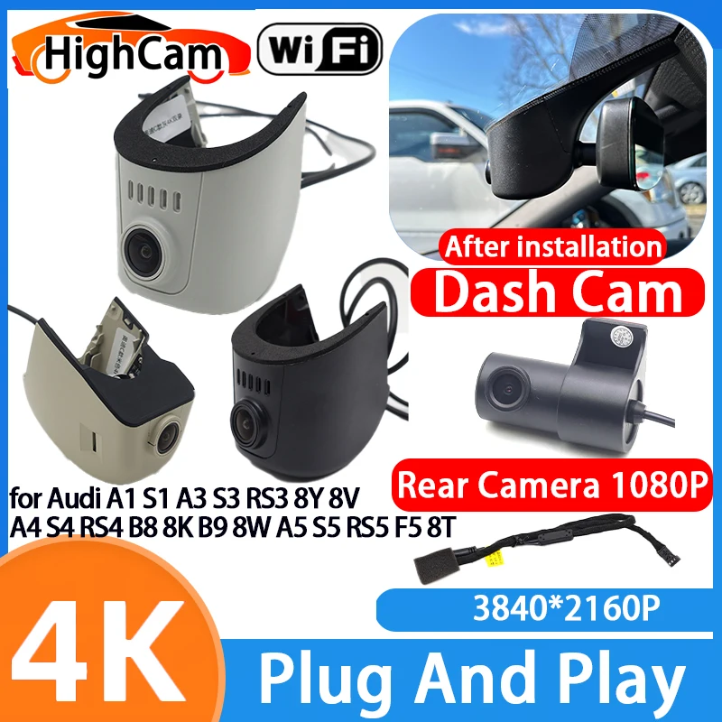 Cámara de Video DVR para Auto con Wifi, para Audi A1 S1 A3 S3 RS3 8Y 8V A4 S4 RS4 B8 8K B9 8W A5 S5 RS5 F5 8T 4K, Grabador de Video, Cámara Delantera y Trasera